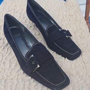 Stuart Weitzman Black Suede Loafers with Buckle